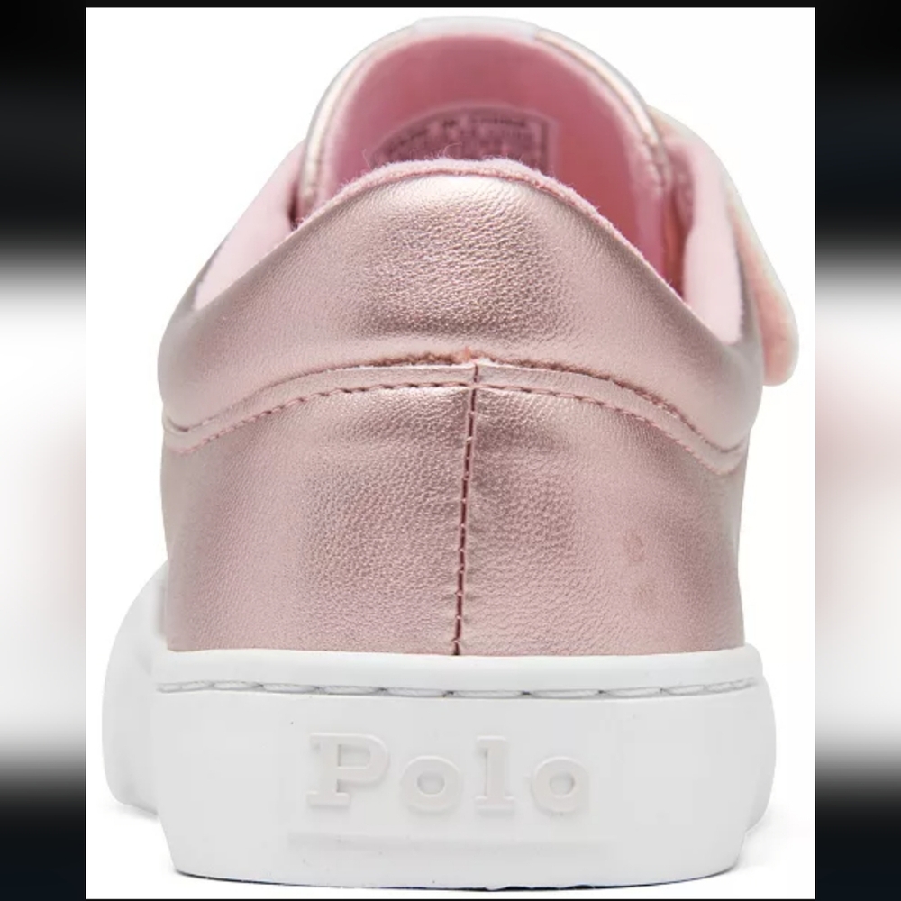 Polo Ralph Lauren Elmwood Velcro Sneakers Metallic Pink Girl's Sz 7 - Picture 2 of 15